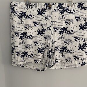 Talbots White and Navy Tropical Print Bermuda Shorts